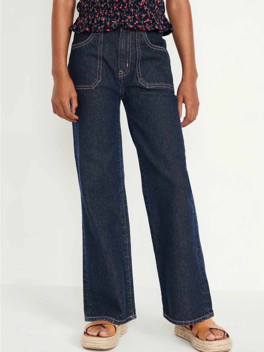 EUC Old Navy Big Girls High-Waisted Baggy Wide-Leg Jeans in Navy XL 12
